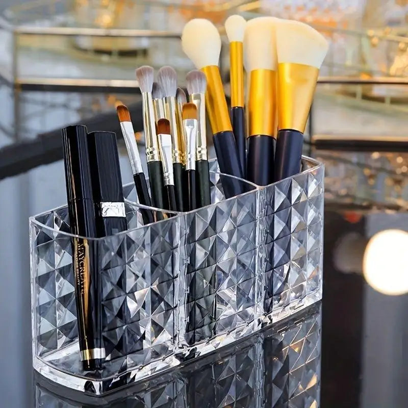 3-Slot Clear Makeup Brush Holder & Cosmetic Organizer Makeup Organizer Nixie