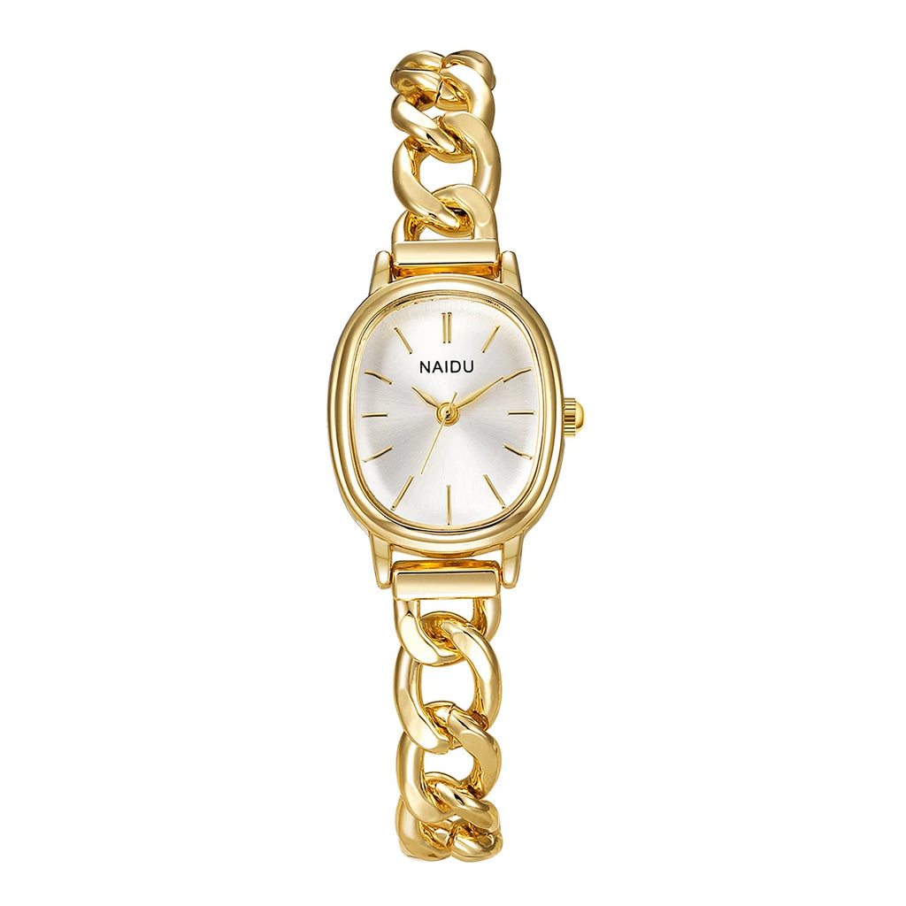 Women's Hollow-Out Bracelet Watch – Retro Quartz Wristwatch Bracelet Watch Nixie Gold