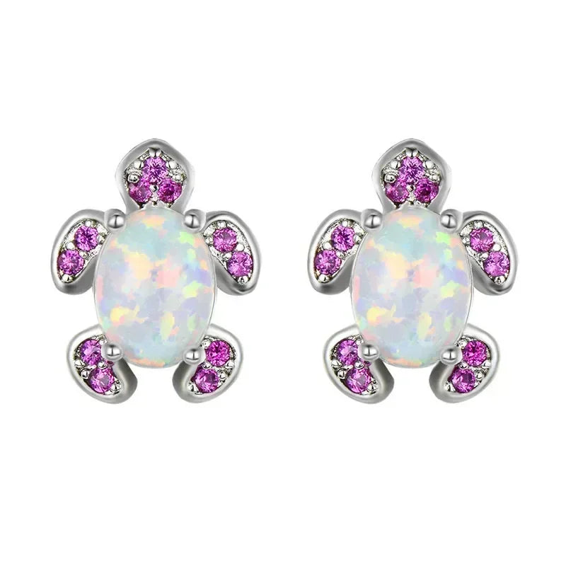 Turtle Stud Earrings – Zinc Alloy White Simulated Opal Jewelry Fashion Stud Earrings Nixie
