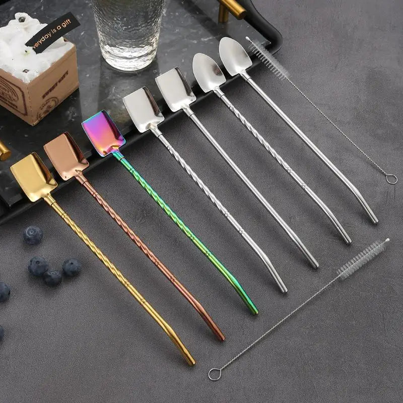Shovel Spoon Straw Stainless Steel – Drink Mixer Barware Spoon Straw Barware Nixie