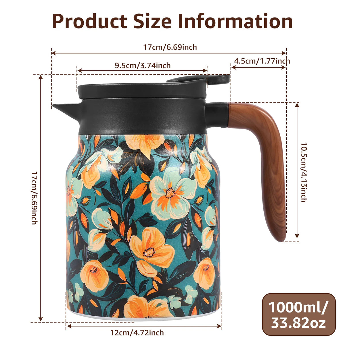 Vintage Floral Insulated Teapot with Infuser – 1L Stainless Steel