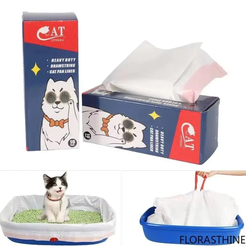 Thick Drawstring Cat Litter Box Liners – Tear-Proof, 10 Pack