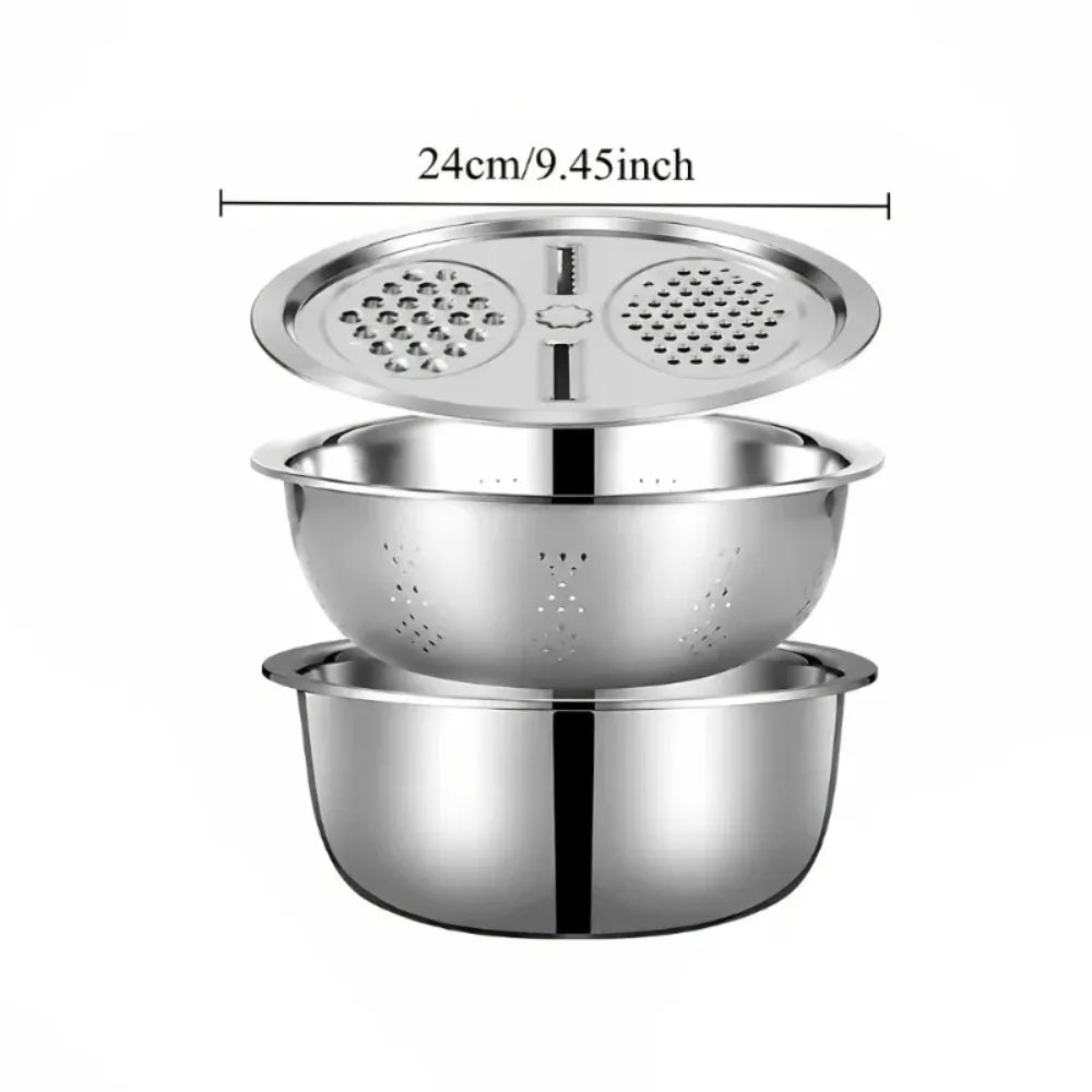 3-Piece Stainless Steel Colander Grater & Salad Bowl Set Kitchen Grater Set Nixie