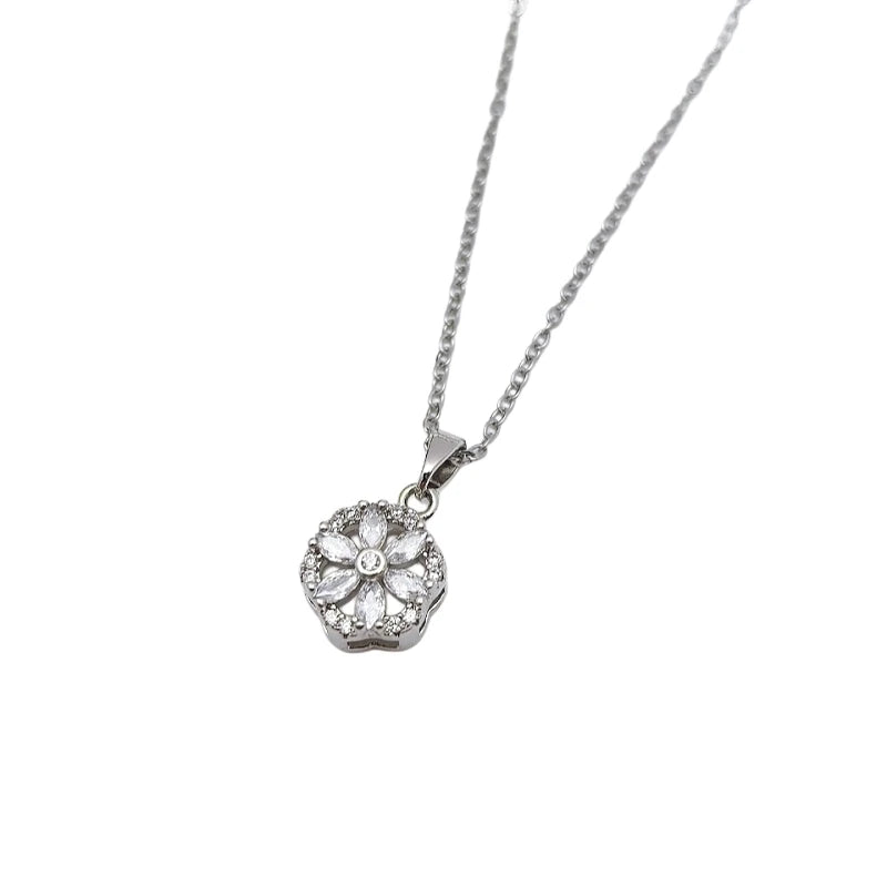 Zircon Flower Pendant Necklace – Gold & Silver Collarbone Chain Pendant Necklace Nixie