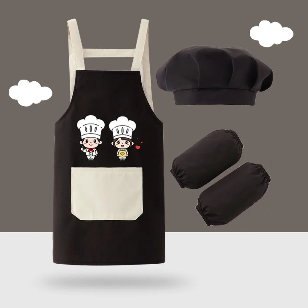 Cartoon Kids Apron Set – Waterproof Painting Apron, Hat & Sleeves Kids Apron Set Nixie Black-3pcs