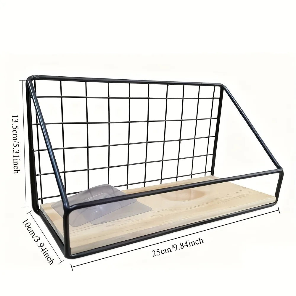 Wall Mounted Metal Storage Basket Floating Shelf Rack Organizer