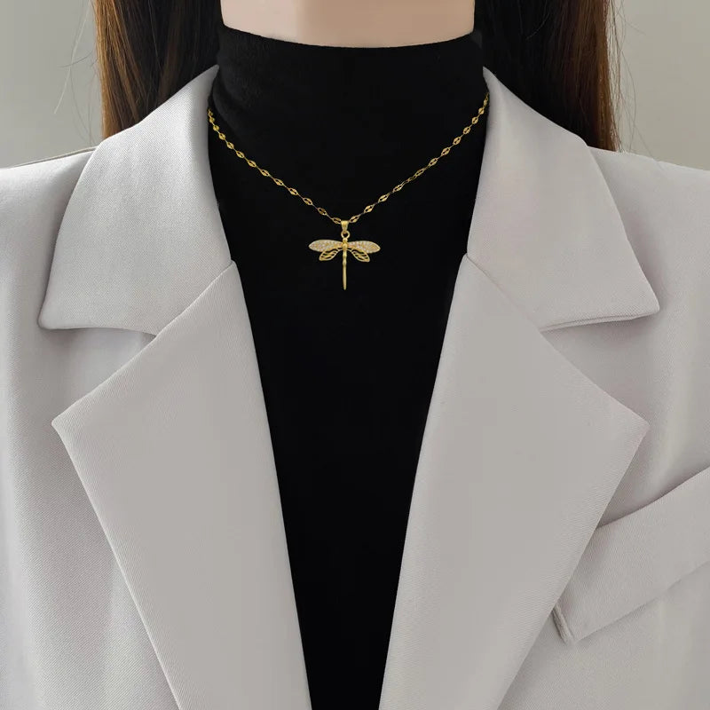 Butterfly Copper Pendant Necklace Gold Stainless Steel Collarbone
