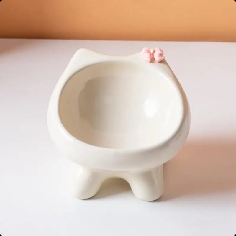 15° Tilted Ceramic Cat Bowl | Elevated Whisker-Friendly Pet Bowl Ceramic Cat Bowl Nixie Beige