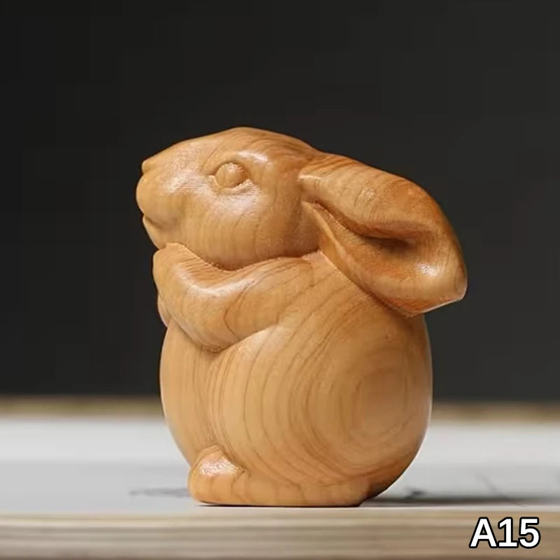 Wood Carved Easter Bunny Figurine – Cute Rabbit Ornament & Gift Wooden Rabbit Figurine Nixie A15