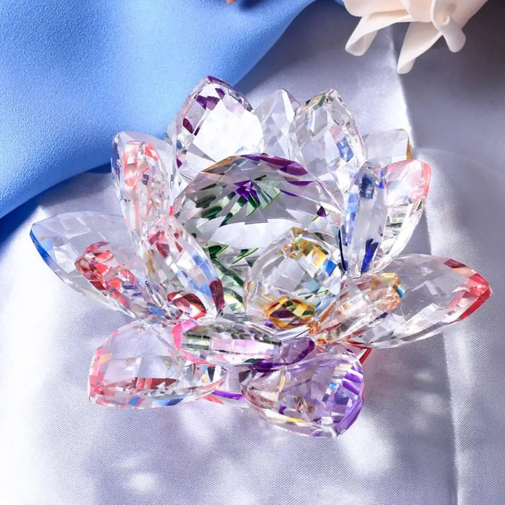 Crystal Lotus Flower Figurine – Glass Miniature Home Decor Gift Crystal Glass Figurine Nixie Multicolor