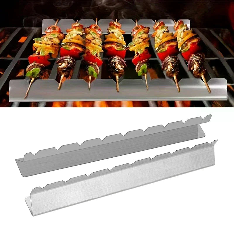 2-Pack Stainless Steel BBQ Skewer Holder Rack – 9-Slot Kabob BBQ Skewer Rack Nixie