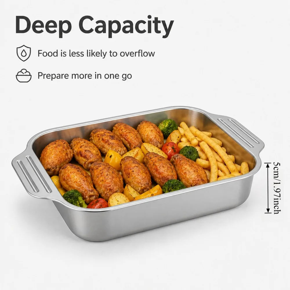 Stainless Steel Deep Baking Pan with Handles & Sponge