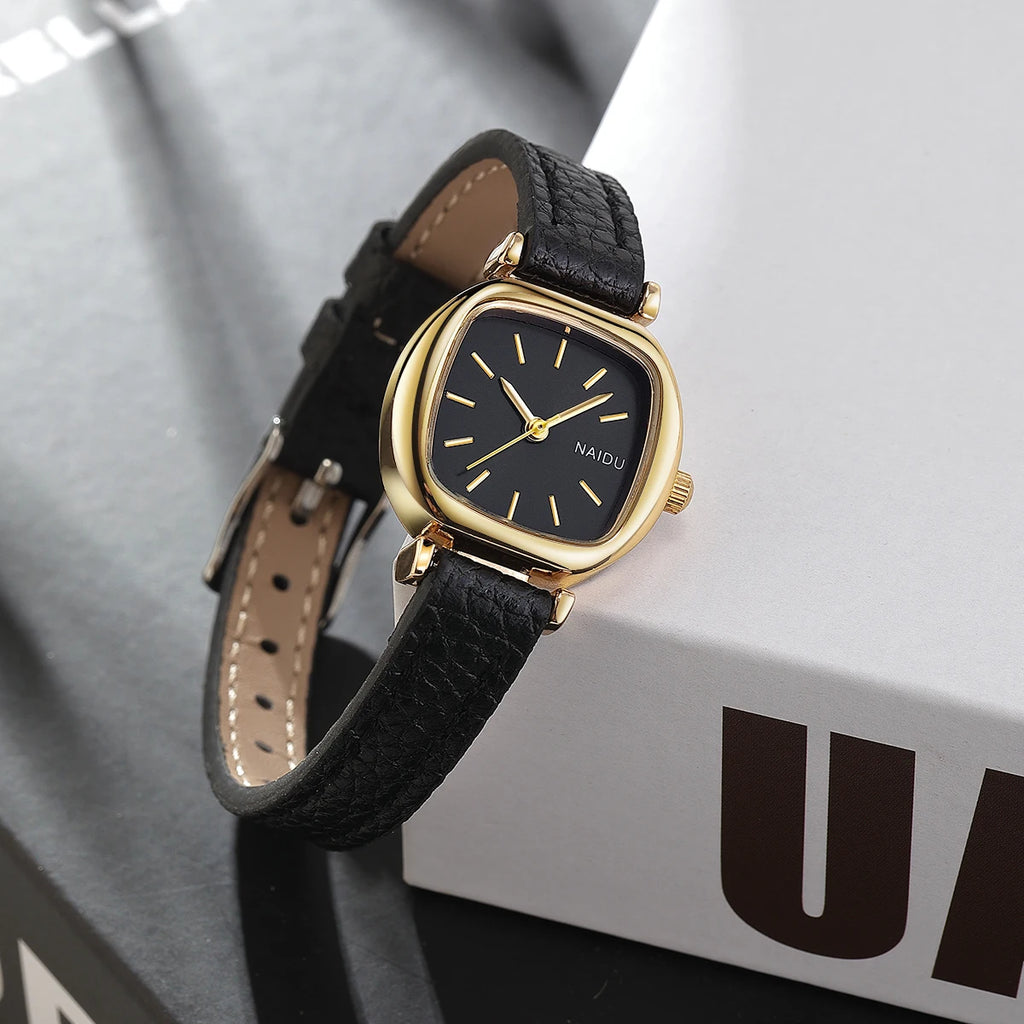 Naidu College Style Casual Quartz Watch – Leather Band Quartz Wristwatch Nixie