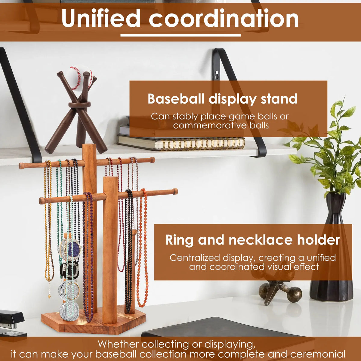 Wood Baseball Ring & Necklace Display Stand with Baseball Stand Ring Display Stand Nixie