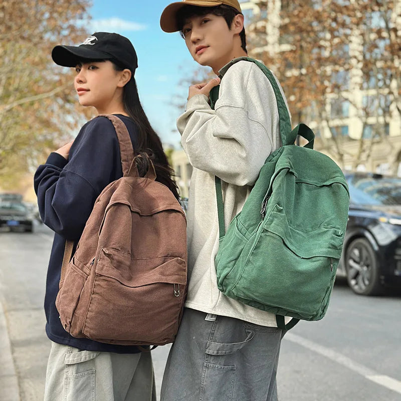 Large Canvas Backpack Unisex – Retro Minimalist College Bag