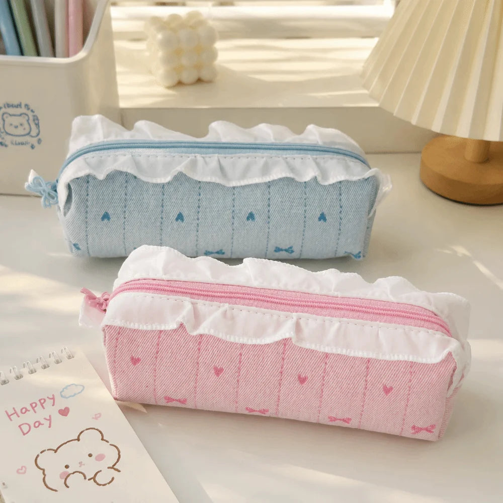 Korean Ballet Pencil Case Ruffle Lace Bow Embroidery Pen Bag Pencil Case Nixie