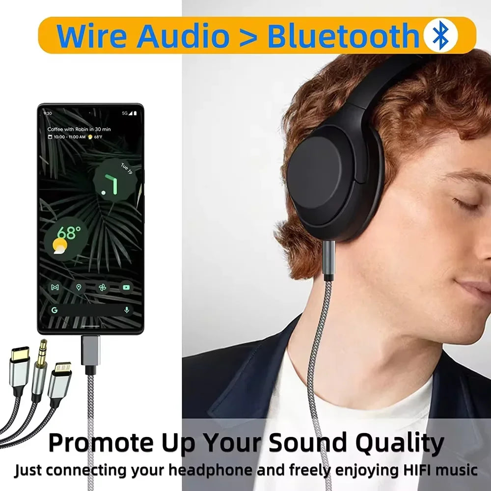3-in-1 USB-C Lightning to 3.5mm Aux Audio Cable | Male to Male Aux Audio Cable Nixie