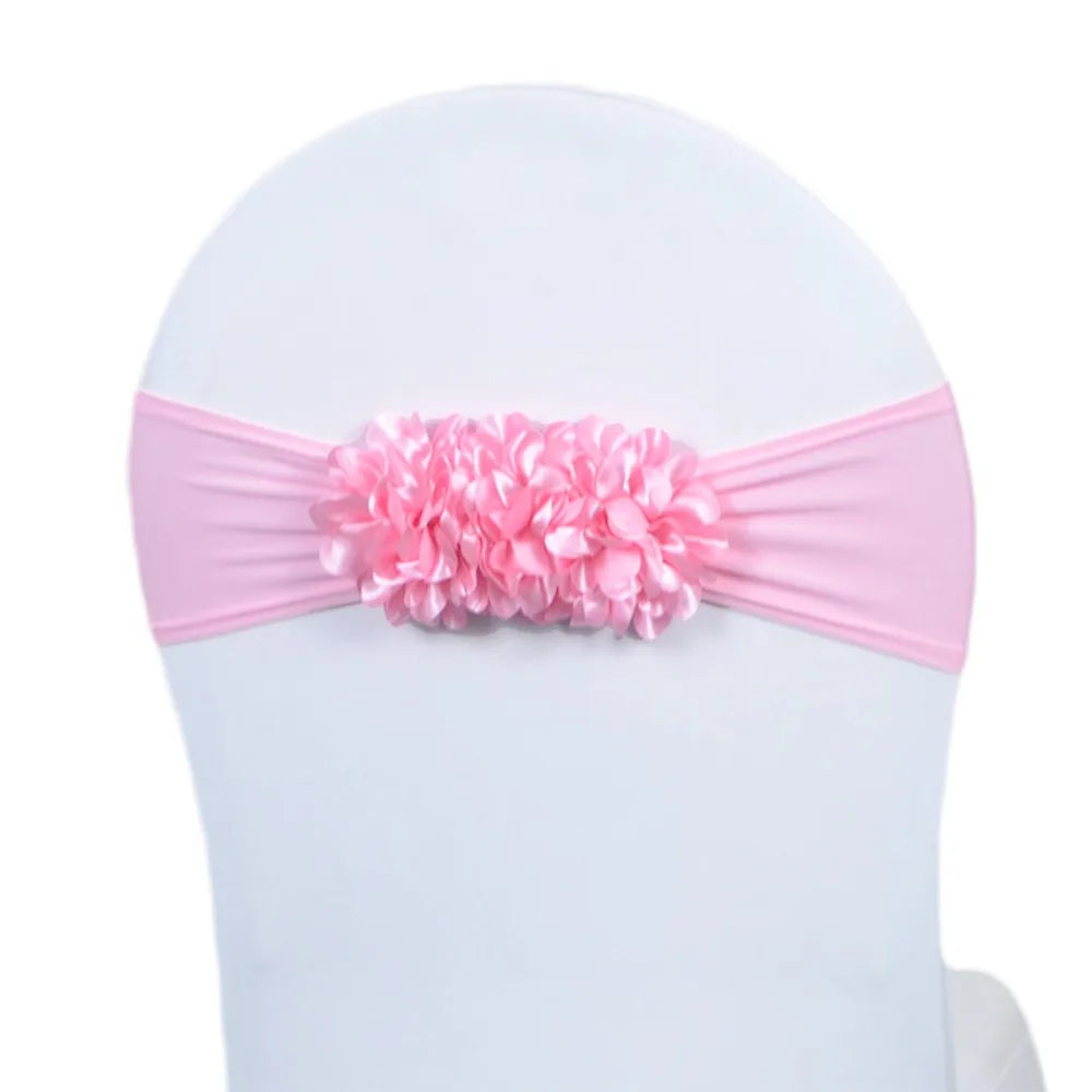 Gauze Flower Knot Wedding Chair Cover Sash – Satin Slipcover Chair Cover Sash Nixie Pink