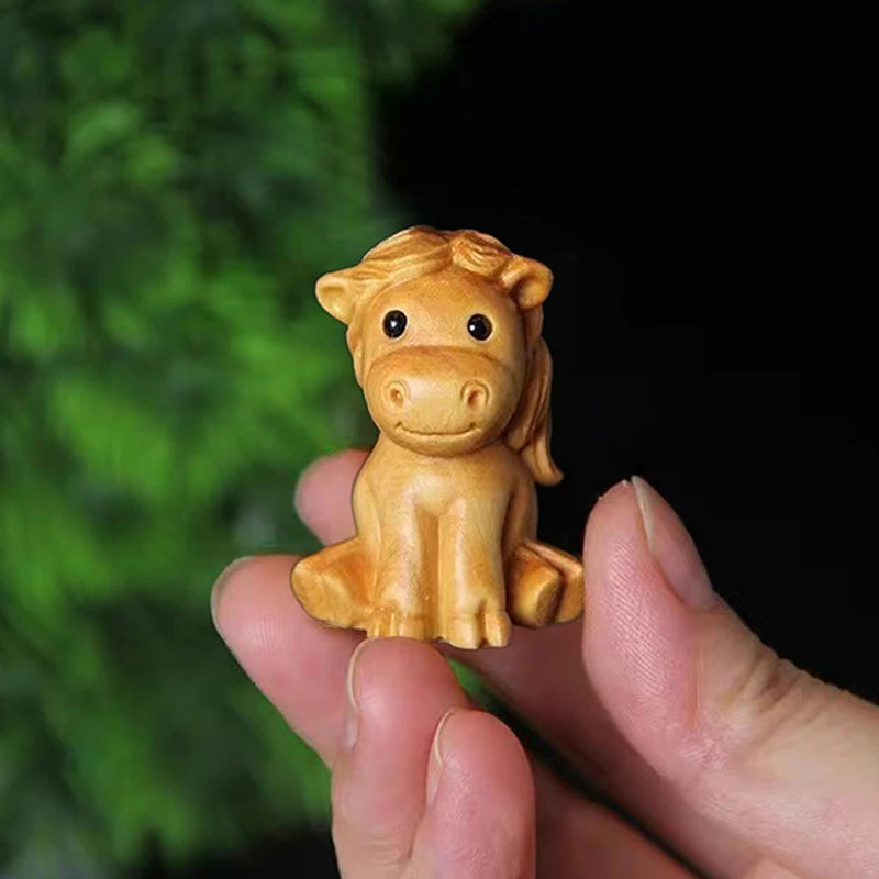 Mini Wood Carved Chinese Zodiac Horse Ornament – 1 or 2 Pcs Zodiac Horse Figurine Nixie