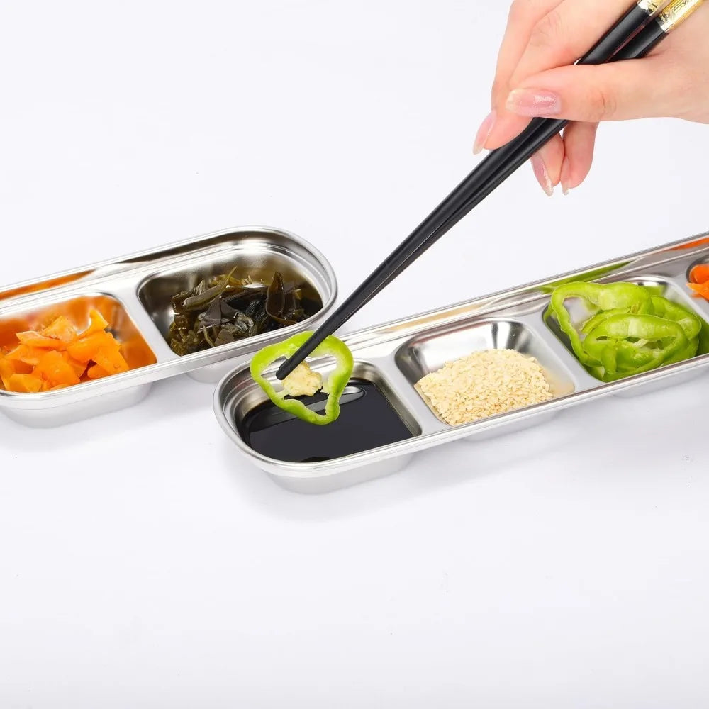 3-Compartment Stainless Steel Condiment Dip Bowls – BBQ Condiment Dip Dish Nixie