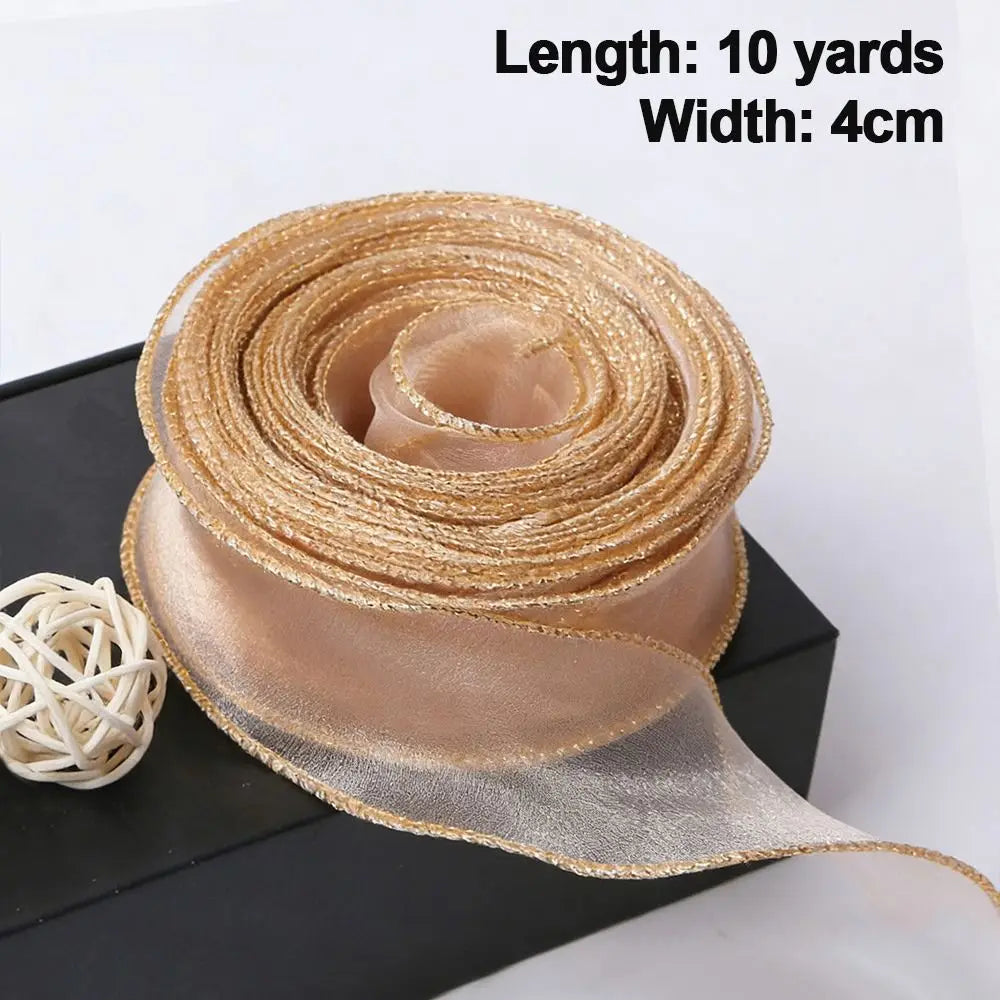 4cm Wired Organza Ribbon Satin Fishtail 10 Yards Solid Color Decorative Craft Ribbon Nixie