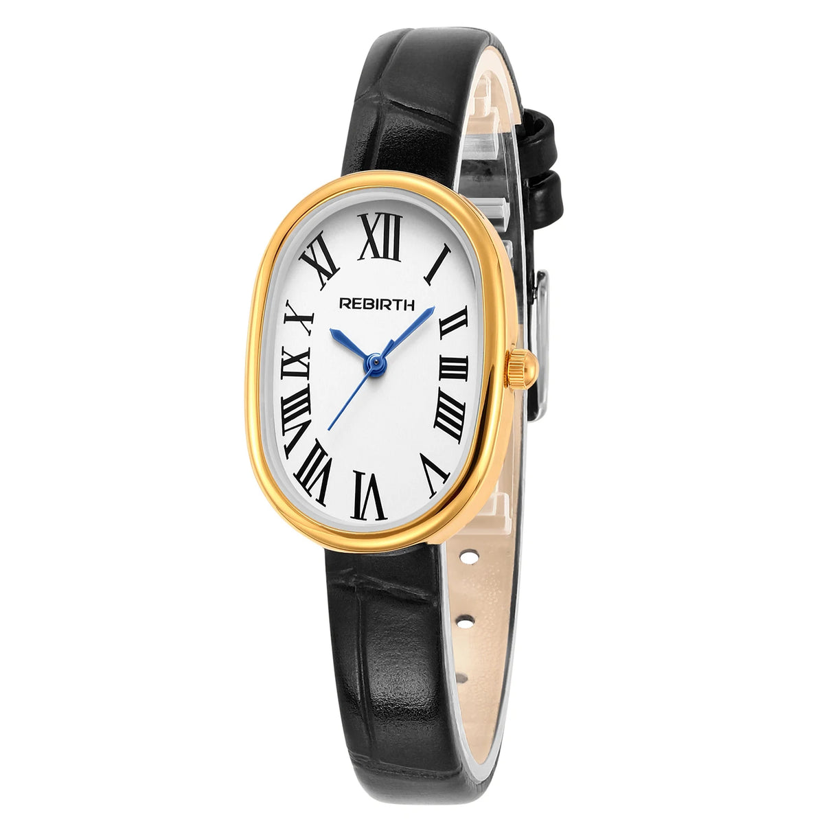 REBIRTH Leather Quartz Watch – Roman Numeral Dial | Fashion Leather Strap Watch Nixie black
