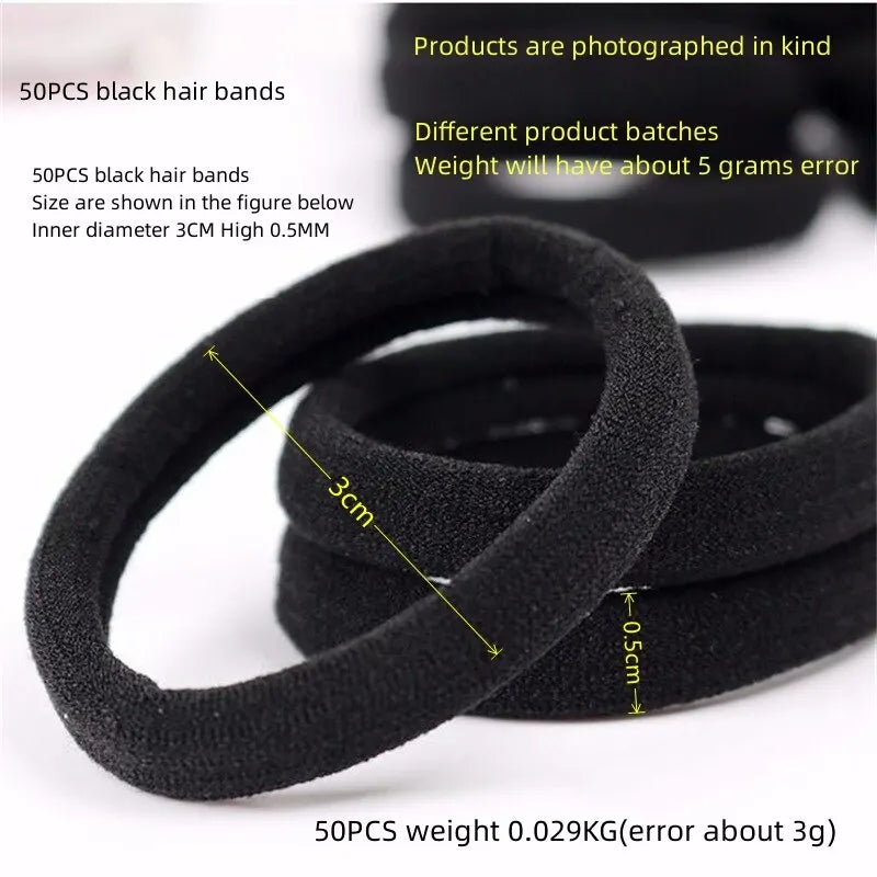 50pcs Black Seamless Elastic Hair Ties – High Elasticity Nylon Elastic Hair Ties Nixie