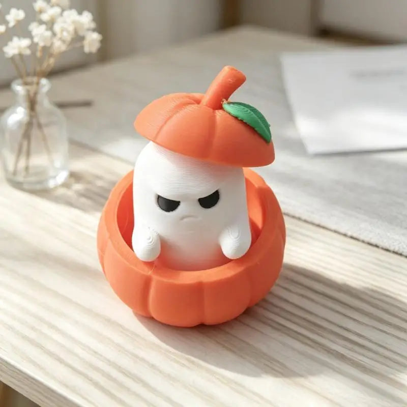 Halloween Pumpkin Ghost Figurine | 3D Printed Desktop Decor