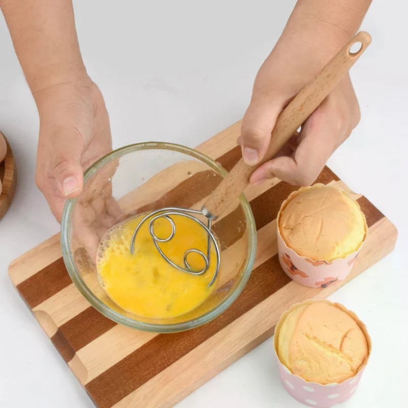 10-Inch Danish Dough Whisk – Stainless Steel & Wood Handle Danish Dough Whisk Nixie