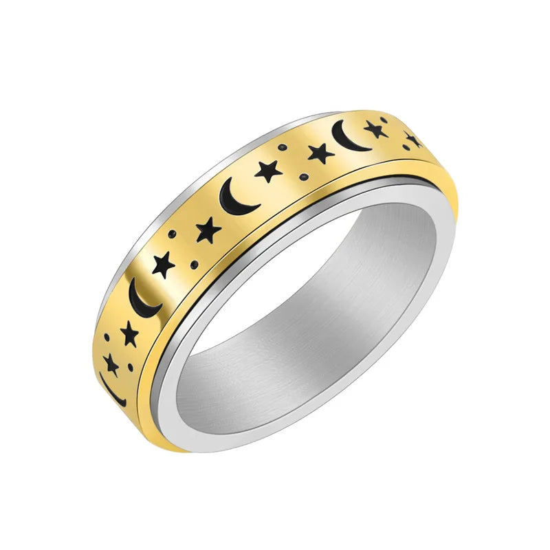 Stainless Steel Spinner Fidget Ring – Punk Skull Star Unisex Spinner Fidget Ring Nixie 8 Clear