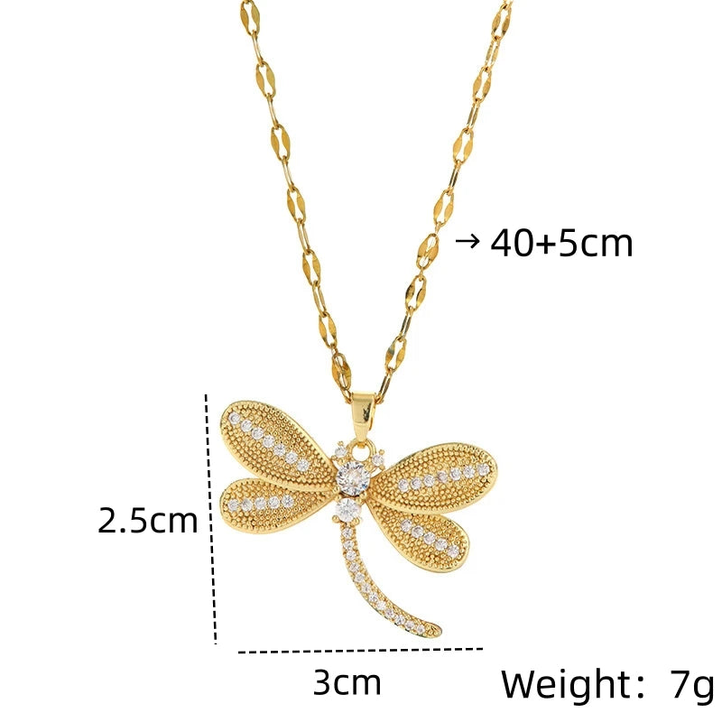 Zircon Dragonfly Pendant Necklace Gold Plated for Women Pendant Necklace Nixie