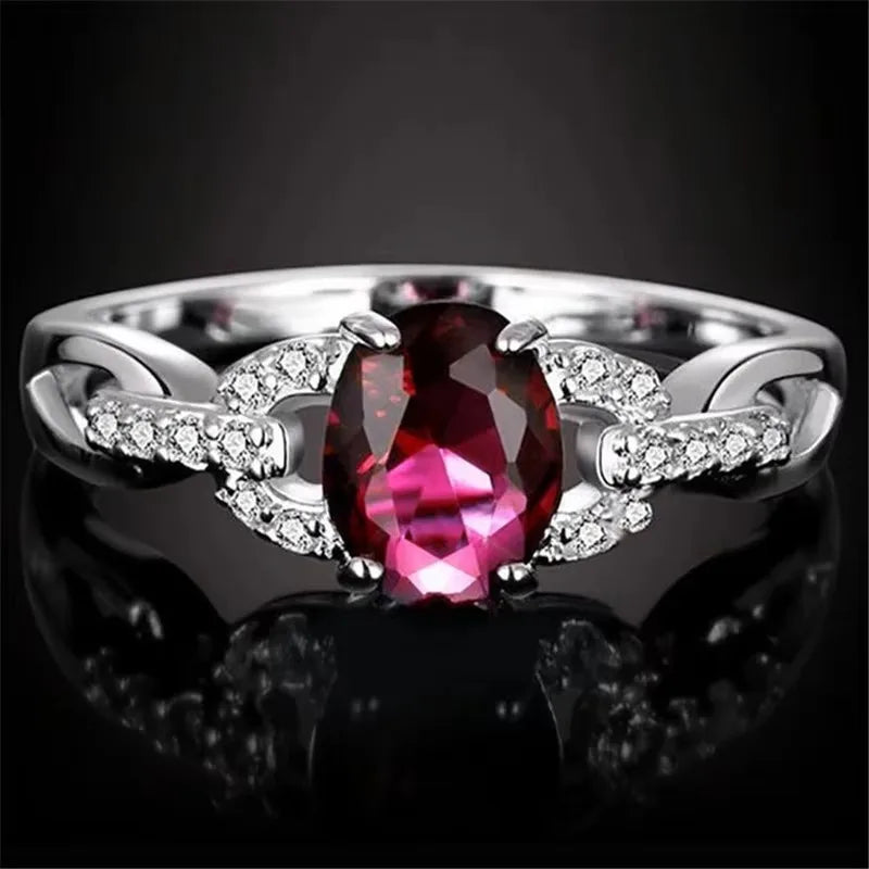 Oval Ruby Silver-Plated Fashion Ring for Women | Sizes 6–10
