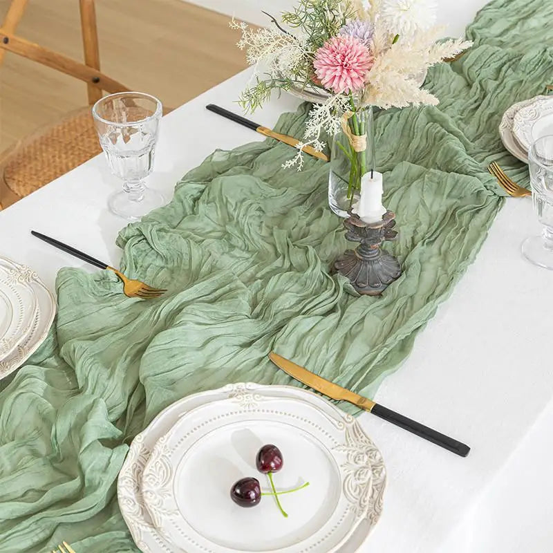 Boho Crinkled Cheesecloth Table Runner 120" – Wedding & Party Table Runner Nixie