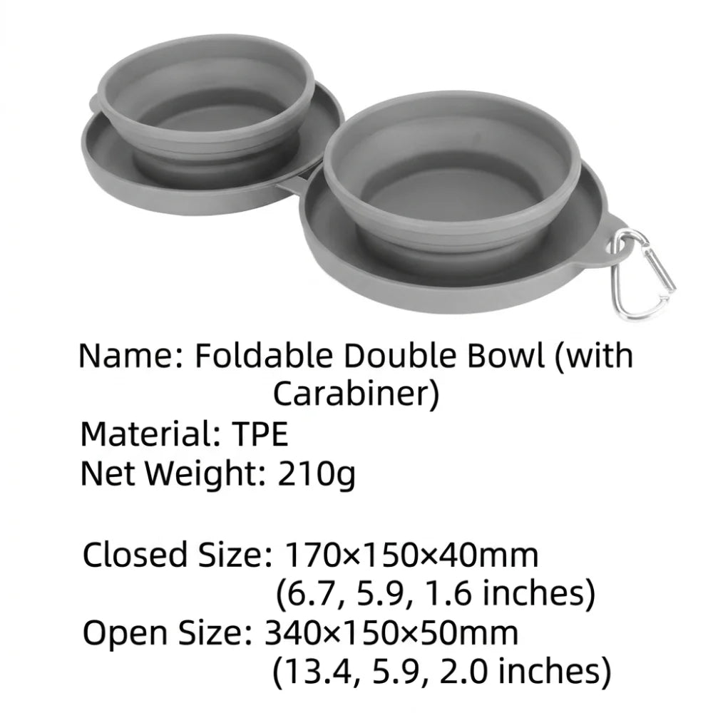 Collapsible Silicone Double Pet Bowl – Foldable, Portable