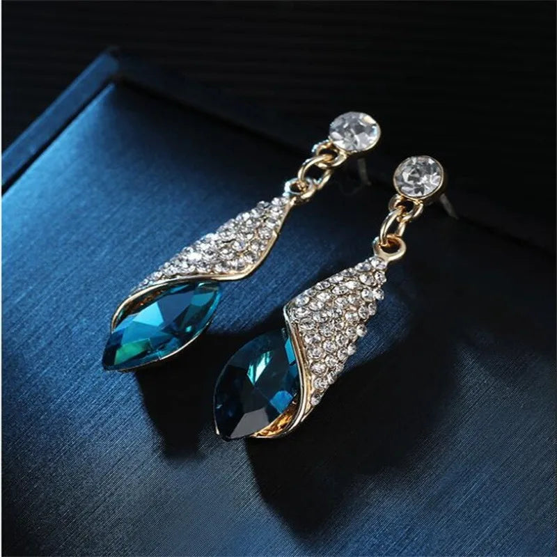 Crystal Water Drop Earring & Necklace Set for Women Jewelry Gift Set Nixie dark green