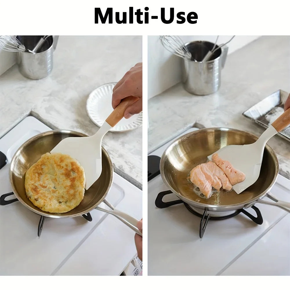 Japanese Tamagoyaki Silicone Turner with Wooden Handle Silicone Kitchen Turner Nixie