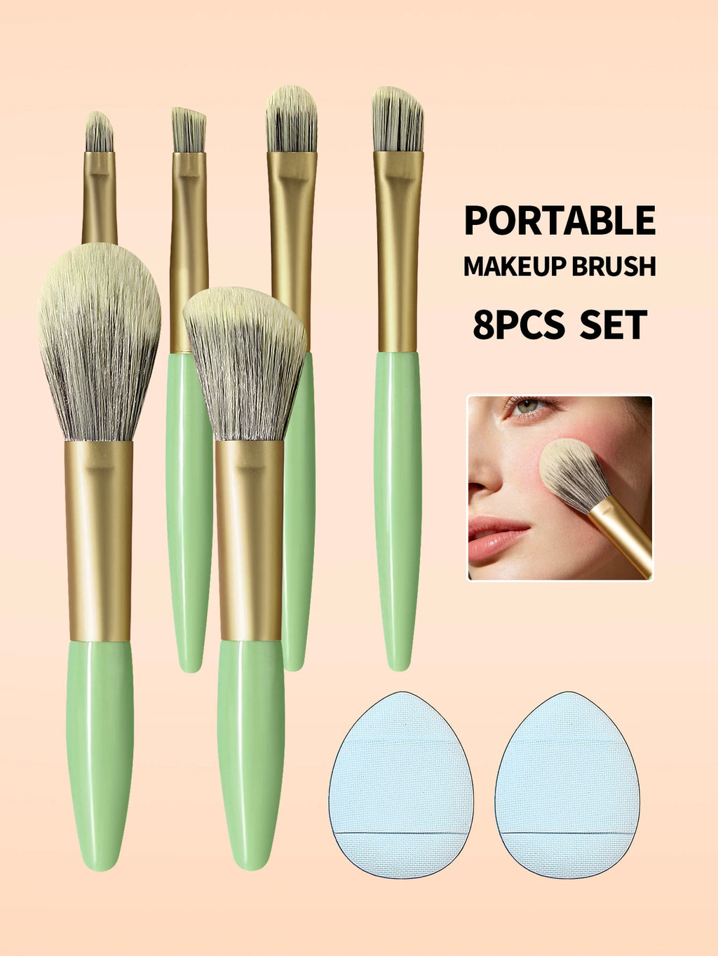 8-Piece Makeup Brush Kit – Soft Synthetic Brushes & Finger Puffs Makeup Brush Set Nixie