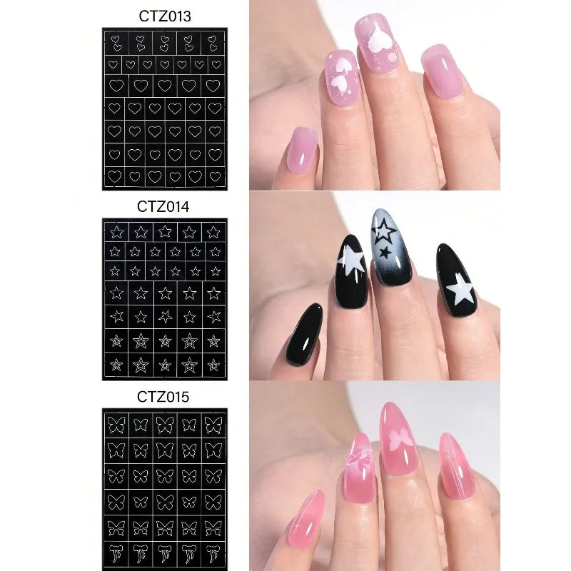 Hollow Out Nail Art Stencil Stickers – 6 Shapes Heart Star Butterfly Nail Art Stencils Nixie