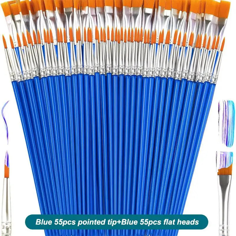 Nylon Paint Brush Set 30–110 Pcs | Round & Flat Art Brushes Art Paint Brush Set Nixie A8
