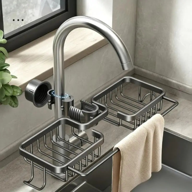 Faucet Mounted Kitchen Sink Organizer – Sponge & Soap Holder Sink Organizer Rack Nixie