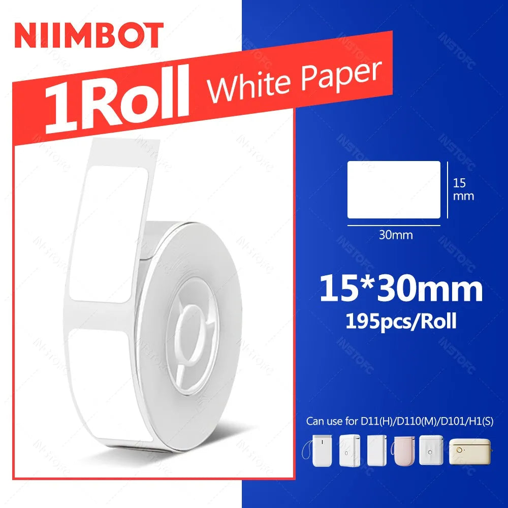 Niimbot Thermal Label Paper – Waterproof White Tape D11 D110 Thermal Label Tape Nixie 1Roll 15x30mm