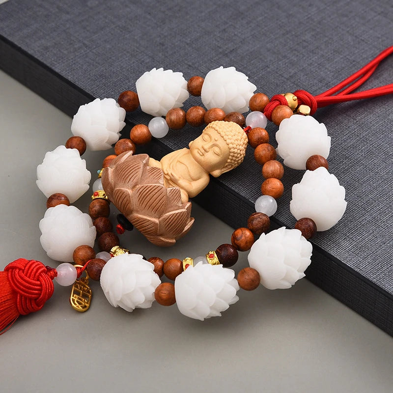 Buddha Lotus Tassel Car Rearview Mirror Pendant – Good Luck Car Mirror Ornament Nixie