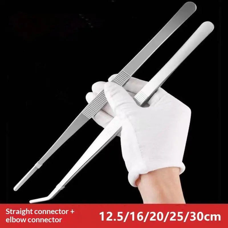 2-Piece Stainless Steel Kitchen Tweezers – Straight & Curved Tips Kitchen Tweezers Nixie