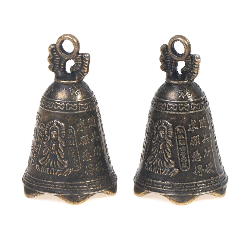 2pcs Mini Antique Brass Guanyin Bell Copper Sculpture Set Decorative Bell Sculpture Nixie