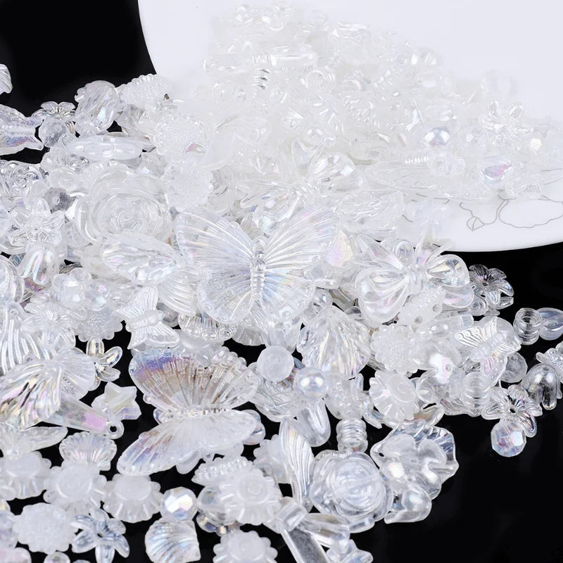 20g Acrylic Butterfly Flower Flatback Cabochons for DIY Crafts Craft Cabochons Nixie 2-white