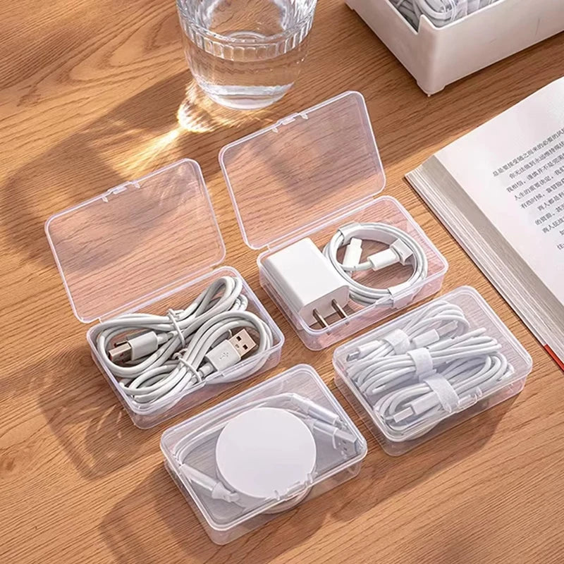 Transparent Plastic Cable Storage Box | Divided Grid
