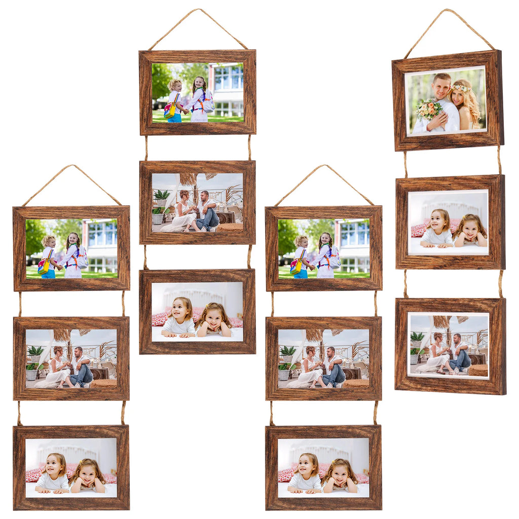 4-Pack Triple Wall Hanging Collage Photo Frames – Rustic Wood