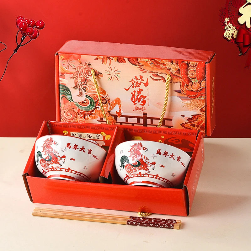 Year of the Horse Ceramic Bowl & Chopsticks Gift Set