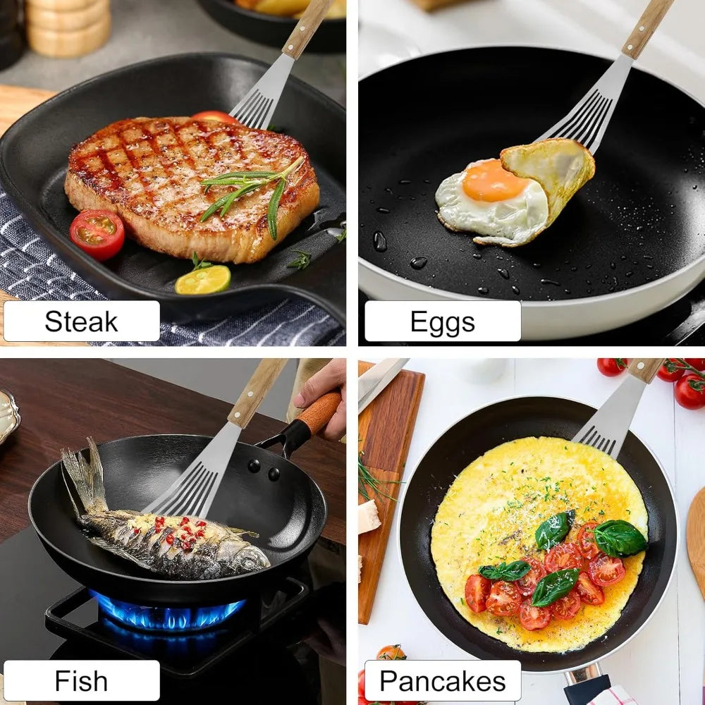 Stainless Steel Fish Turner Spatula – Wooden Handle Kitchen Spatula Nixie