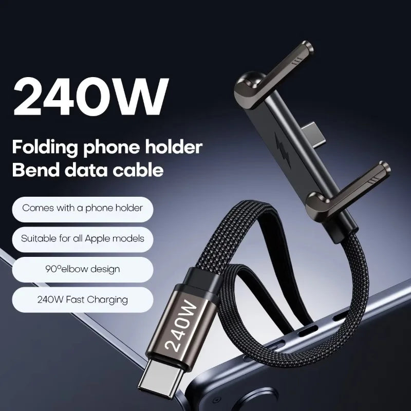240W USB-C Fast Charging Cable with Foldable Phone Stand USB-C Charging Cable Nixie